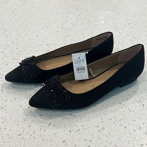 NWT Loft Black Suede Bow Flats Size 8